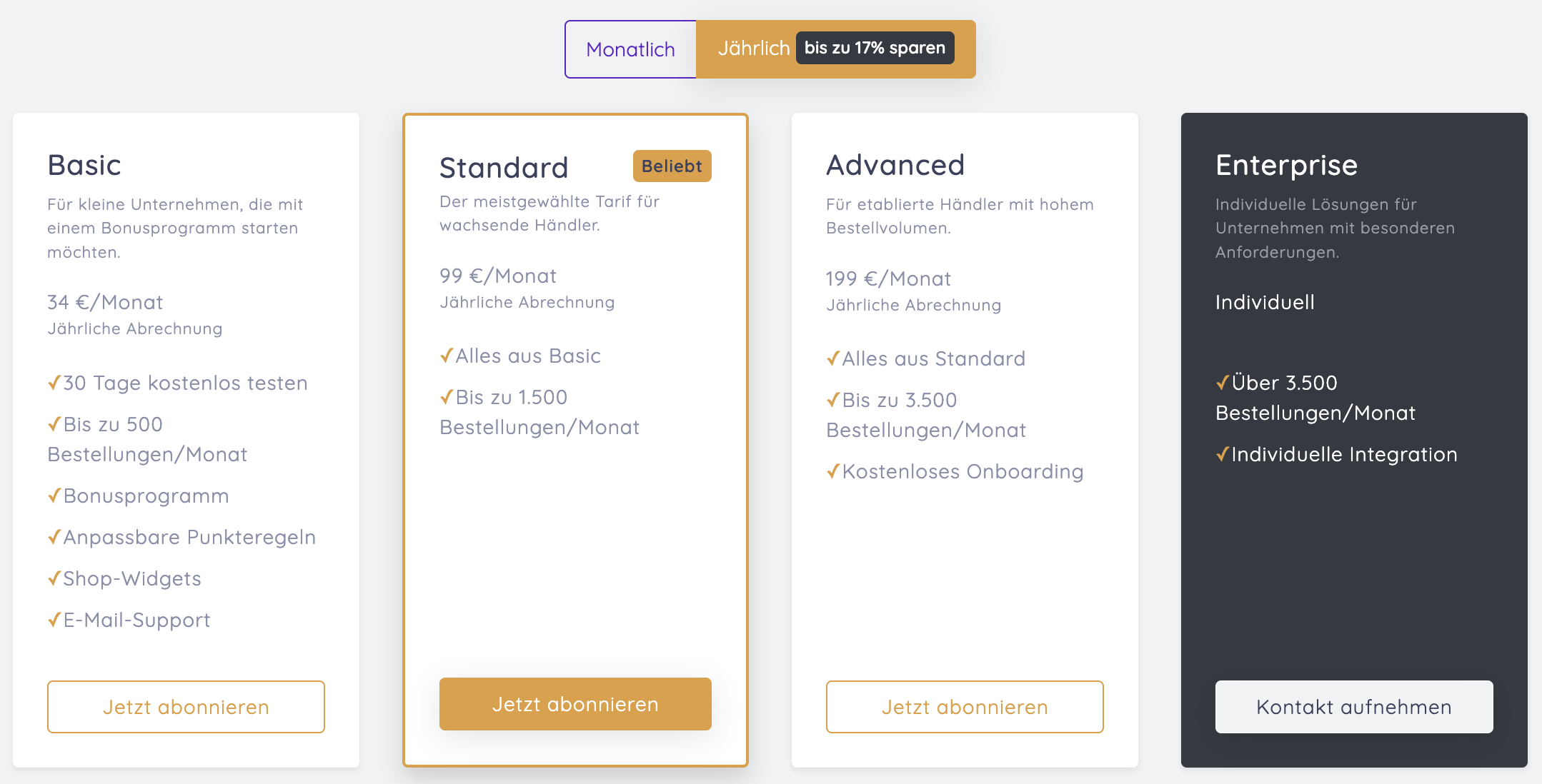 Loyalista pricing table and packages