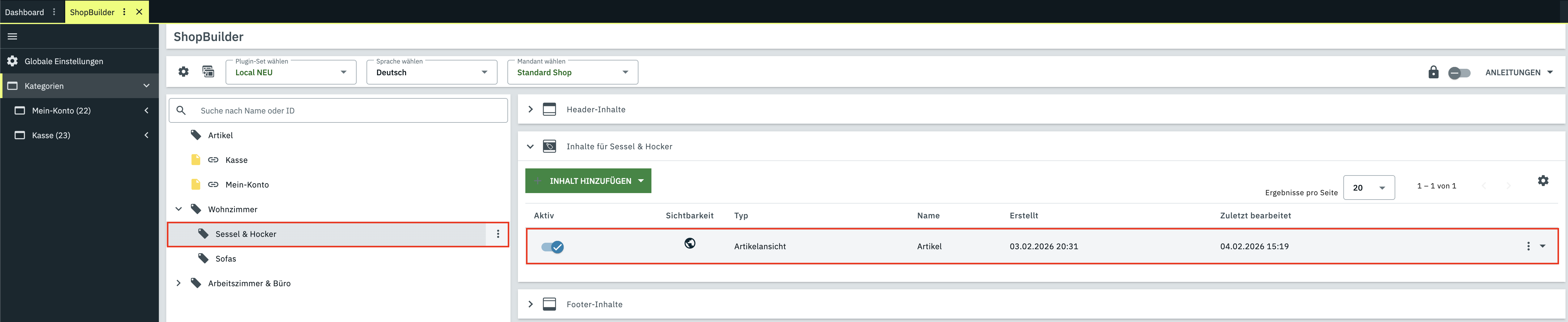 ShopBuilder Artikel Detailseite Vorlage